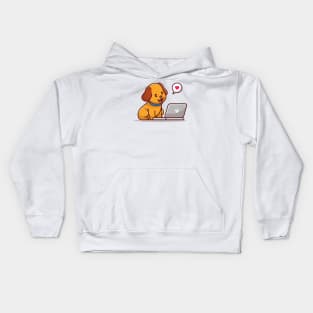 Cute Dog With Laptop Cartoon Kids Hoodie